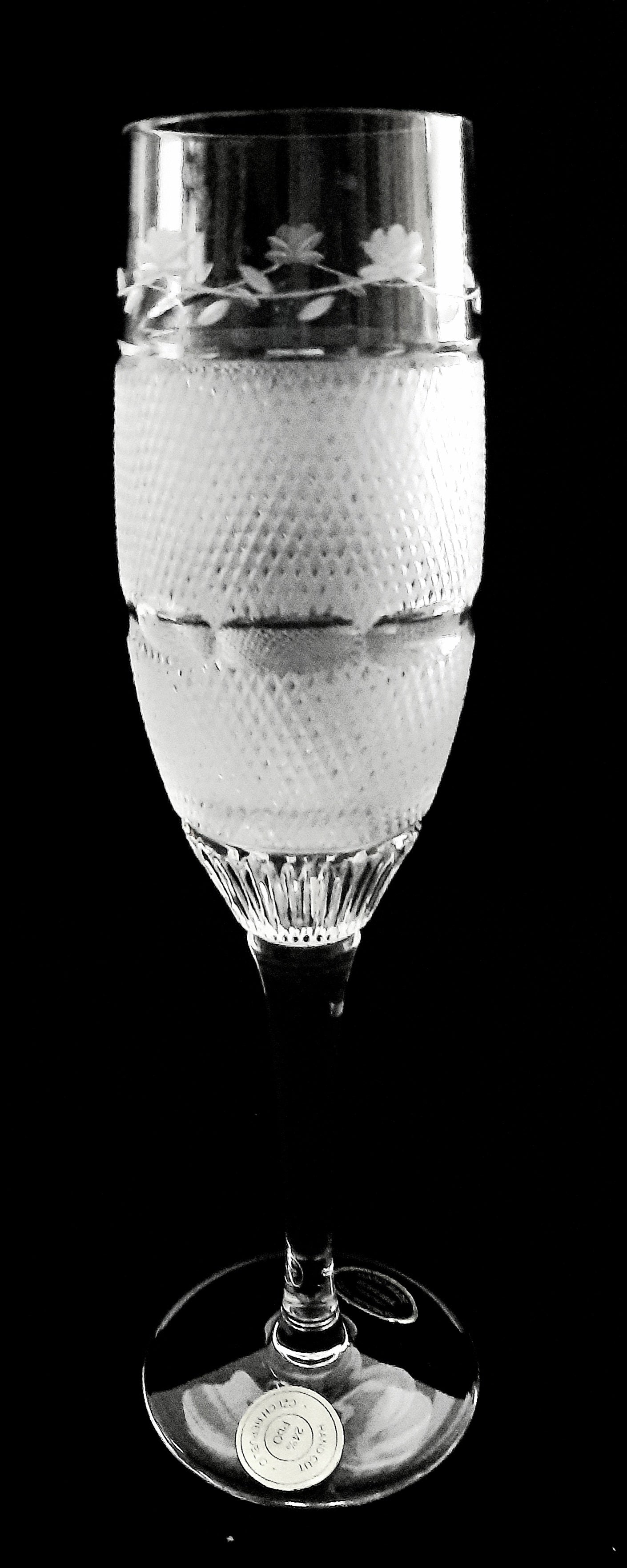 Bohemian Crystal Stemware Flute Hand Cut 2 pc