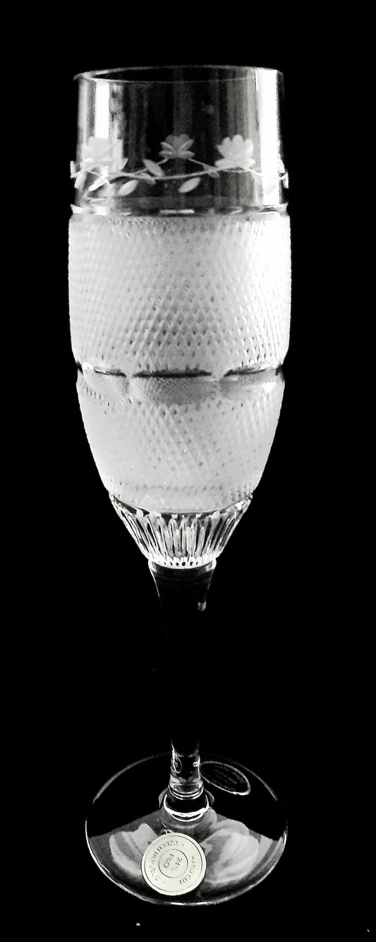 Bohemian Crystal Stemware Flute Hand Cut 2 pc