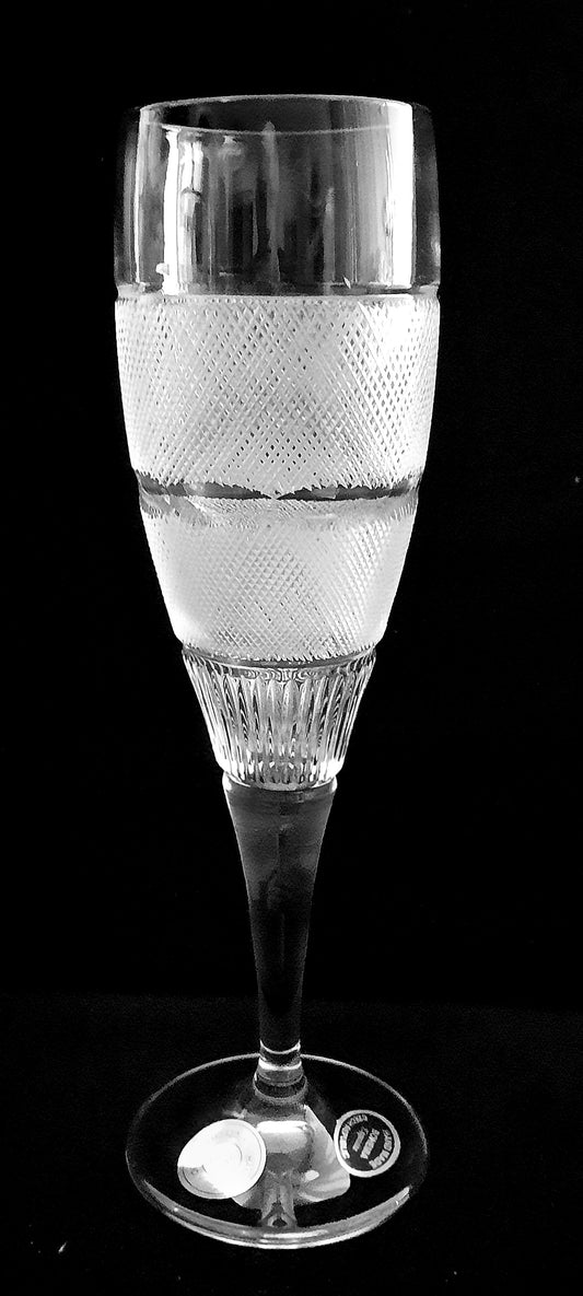 Bohemian Crystal Stemware Flute hand cut 2 pc