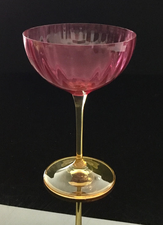 Bohemia Crystal champagne stemware  ruby/amber 2 pc set A