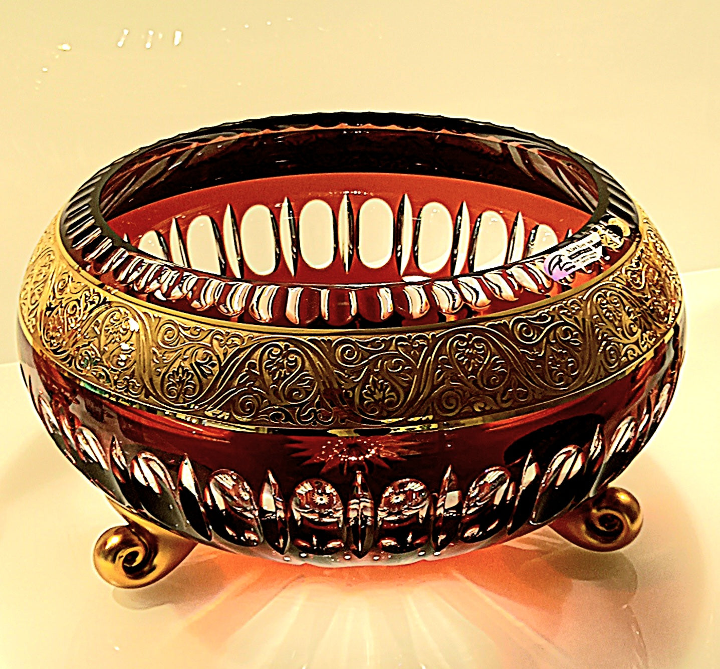 Bowl Crystal Ruby Hand Cut Gold on Demand