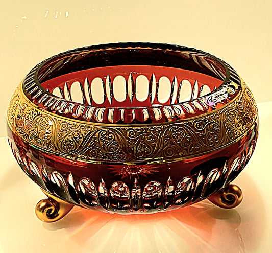 Bowl Crystal Ruby Hand Cut Gold on Demand