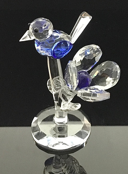 Vogel auf Baum Kristall Figur Blau