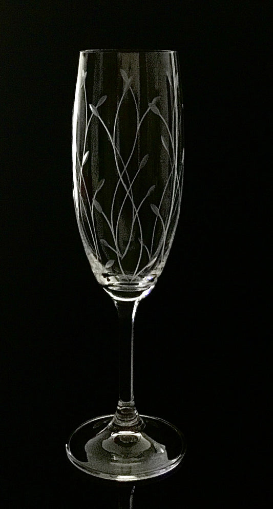 Flute Bohemia Crystal Glass stemware Leaves Decor 6pc set